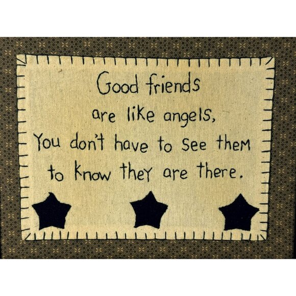 Framed Primative Style "Good Friends" Embroidered Sampler Hanging Cottagecore - Picture 2 of 4